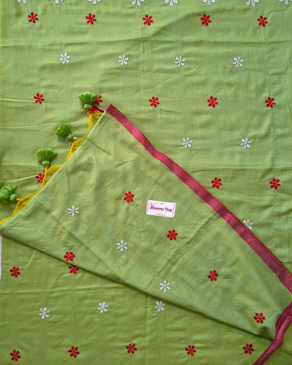 Mul Cottom Handloom Saree Flower Embroidery