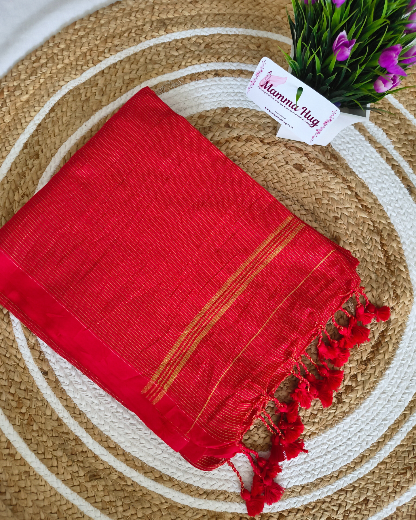 Khadi Cotton Handloom Saree Zari Woven - Red