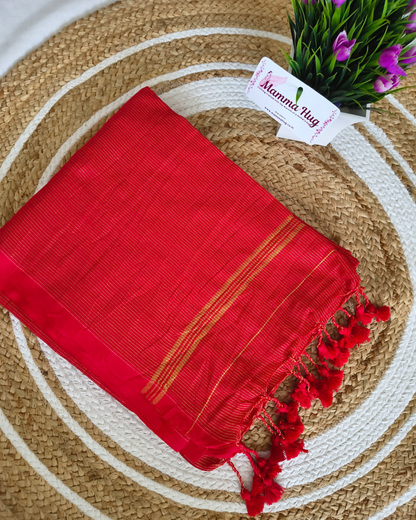 Khadi Cotton Handloom Saree Zari Woven - Red