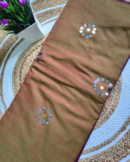 Khadi Cotton Handloom Saree with Mirror design - Green & Magenta