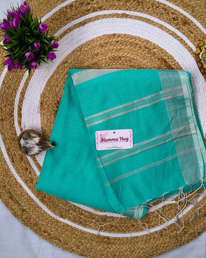 Cotton Silk Handloom Saree Silver Zari Border