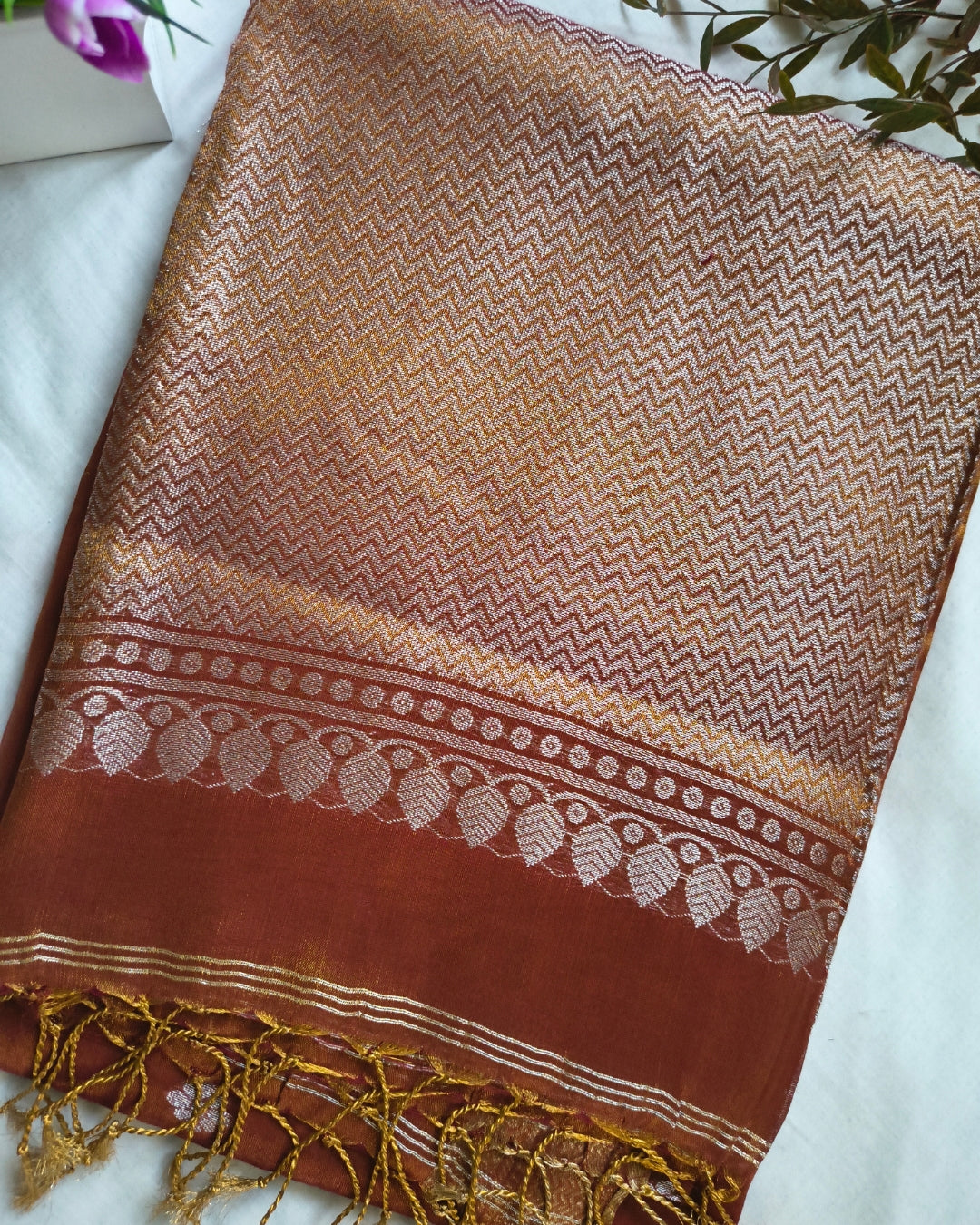 Soft Linen Tissue Saree with Hand Woven Buttas - Honey MammaHug