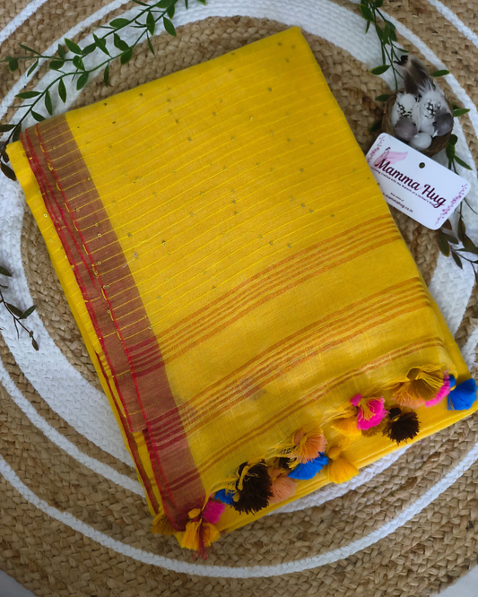 Premium Linen By Linen Handloom Saree - Yellow