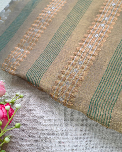 Soft Linen Tissue Saree with Golden Silver Zari weaving - Copper Golden