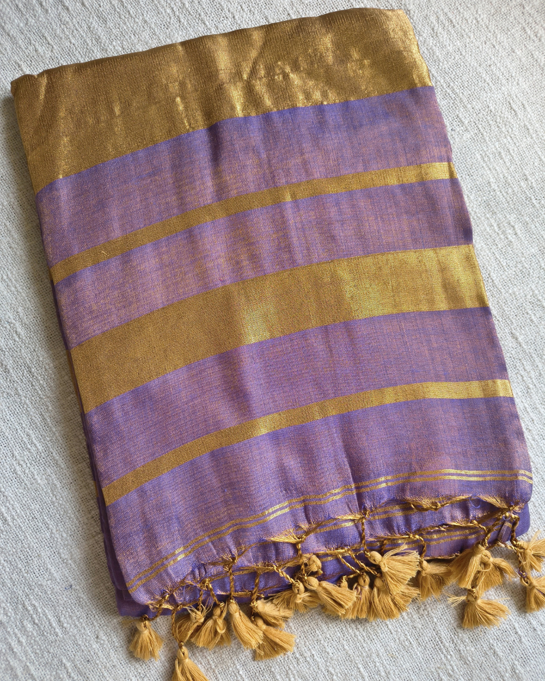 Soft Linen Tissue Saree Plain - Golden Lavender MammaHug