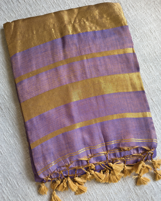 Soft Linen Tissue Saree Plain - Golden Lavender MammaHug