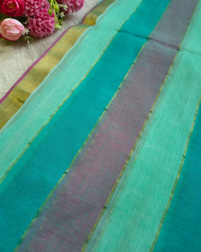 Premium Rainbow Mul Cotton Handloom Saree with Beautiful tassels - Green