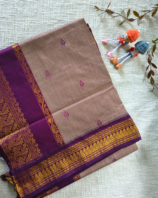 Premium Kalyani Cotton Saree with Butta - Mocha Rose