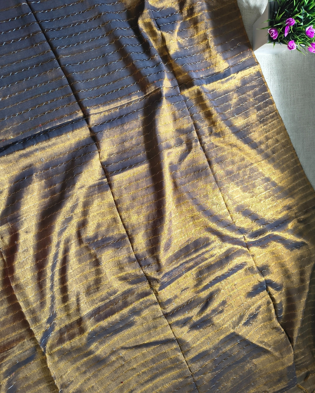 Soft Linen Tissue Saree with Sequins- Golden Brown MammaHug