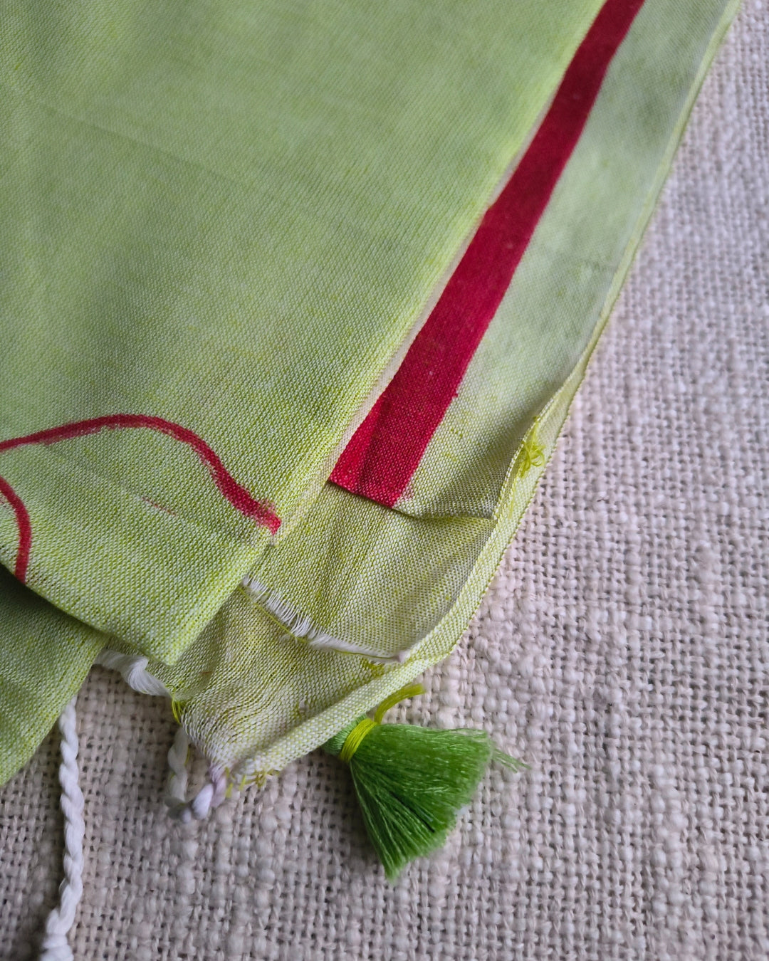 Khadi Cotton Handloom Saree with Printed Floral Design - Light Green