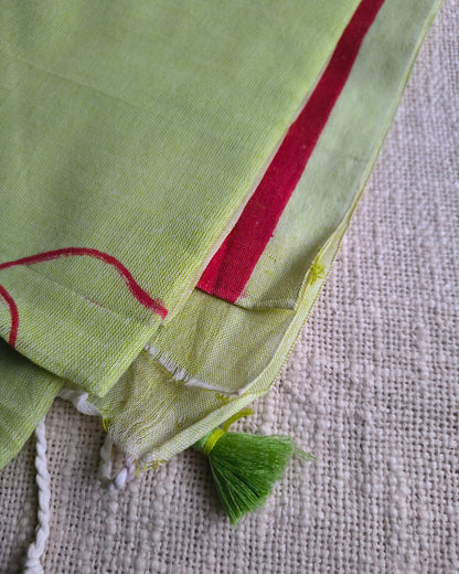 Khadi Cotton Handloom Saree with Printed Floral Design - Light Green