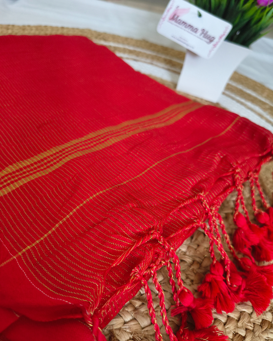 Khadi Cotton Handloom Saree Zari Woven - Red