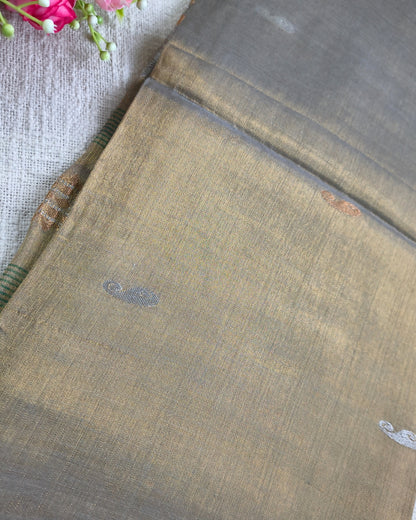 Soft Linen Tissue Saree with Golden Silver Zari weaving - Copper Golden