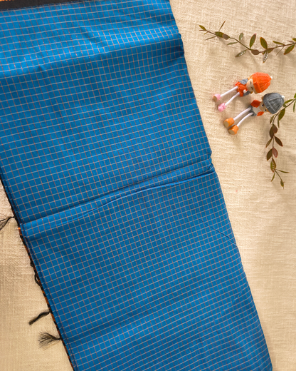 Premium Kalyani Cotton checked with Zari Border - Blue