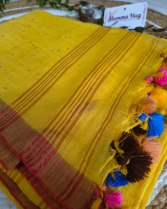 Premium Linen By Linen Handloom Saree - Yellow