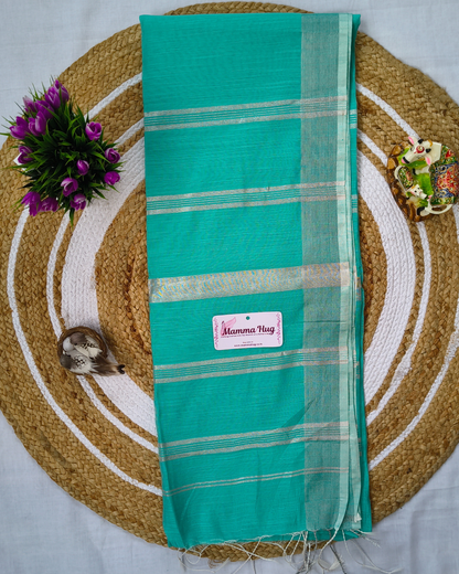 Cotton Silk Handloom Saree Silver Zari Border