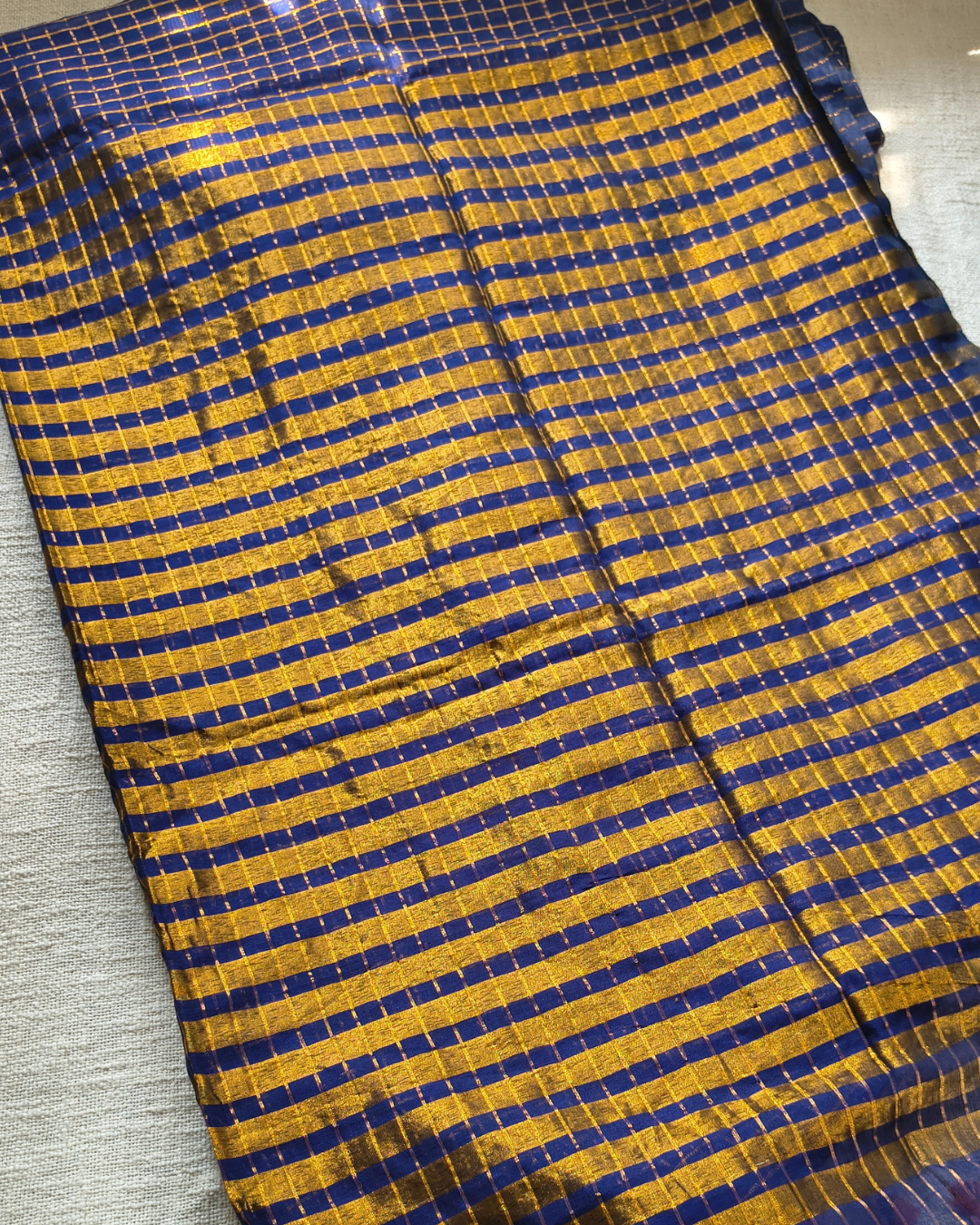 Mul Cotton Zari Checks Handloom Saree - Navy Blue MammaHug