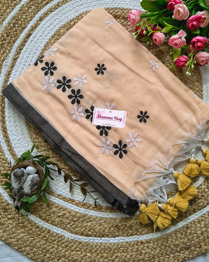 Mul Cottom Handloom Saree Flower Embroidery