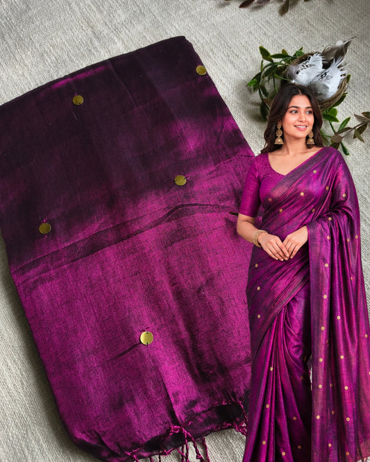 Pure Khadi Tissue Saree with Coin design - Wine MammaHug