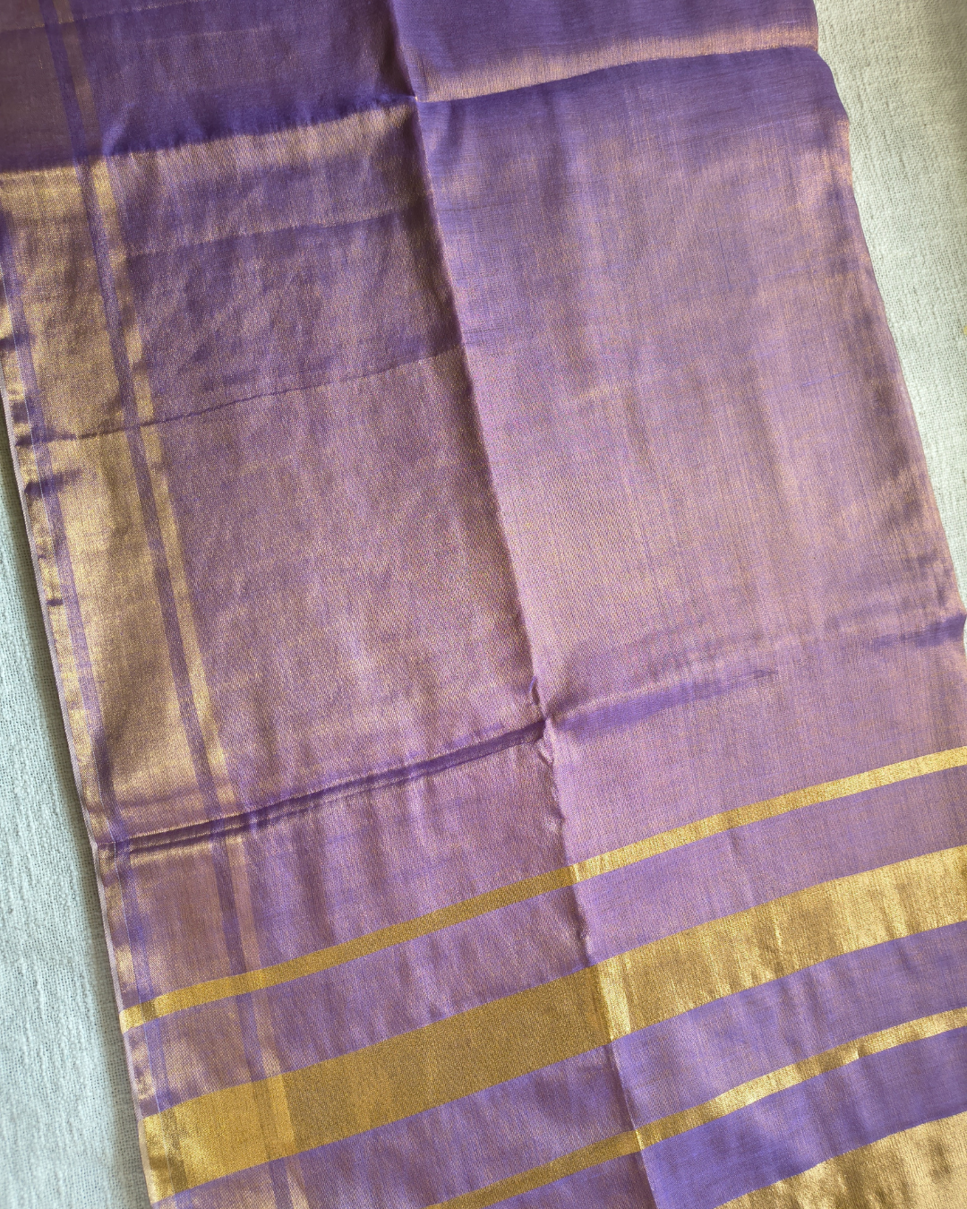 Soft Linen Tissue Saree Plain - Golden Lavender MammaHug