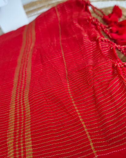 Khadi Cotton Handloom Saree Zari Woven - Red