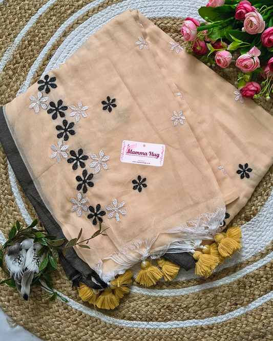 Mul Cottom Handloom Saree Flower Embroidery