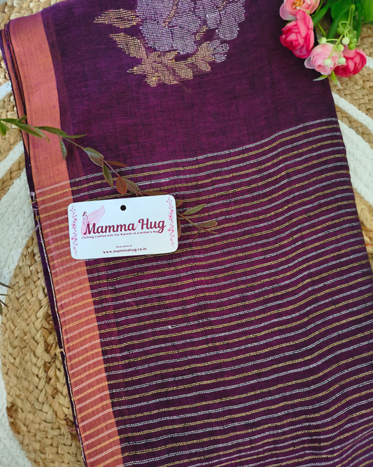 Premium Linen By Linen Handloom Saree - Dark Purple