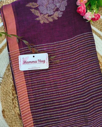 Premium Linen By Linen Handloom Saree - Dark Purple