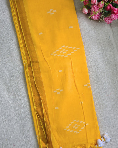 Pure Cottom Handloom Saree - Small Copper Border - Mango Yellow
