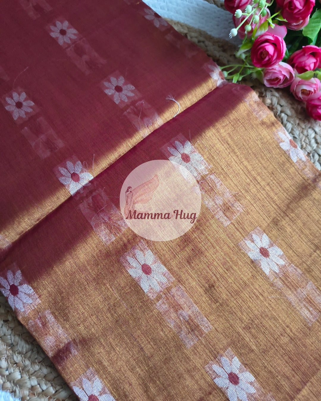 Handloom Cotton Tissue Saree with Machine Embroidery Design - Red