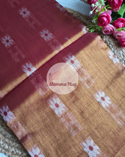 Handloom Cotton Tissue Saree with Machine Embroidery Design - Red