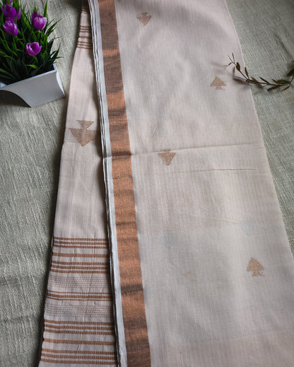 Pure Cottom Handloom Saree with Copper Zari weaving - Off White