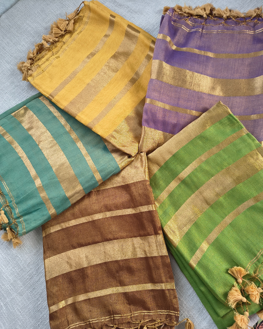Soft Linen Tissue Saree Plain - Golden Lavender MammaHug