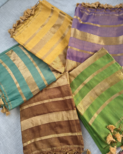 Soft Linen Tissue Saree Plain - Golden Lavender MammaHug