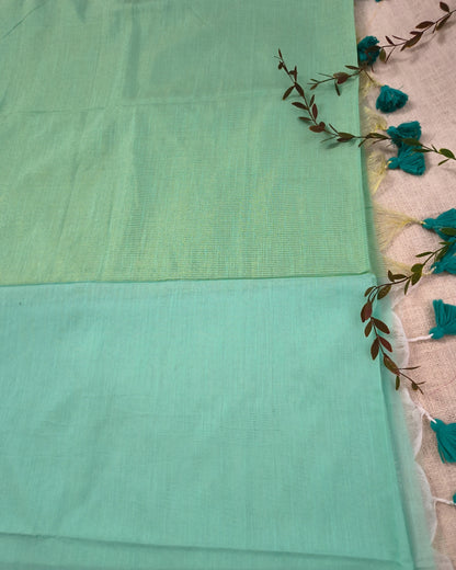 Pure Cottom Handloom Saree with Gold Zari weaving in Half & Half Pattern - Pista Green
