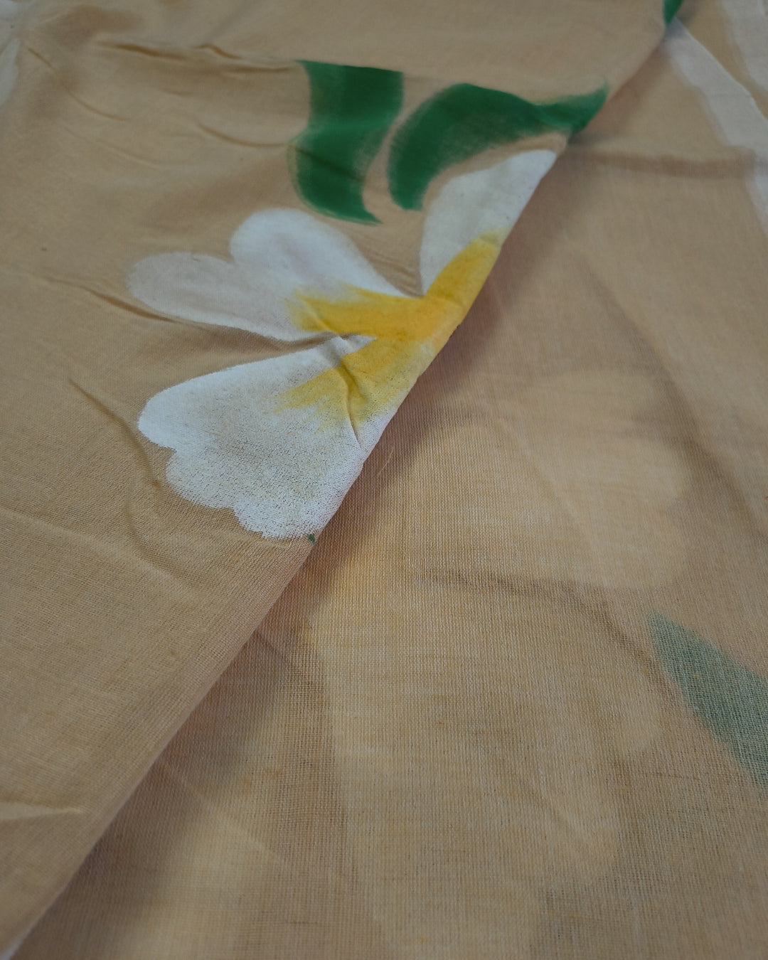 Soft Cotton Handloom Saree with Hand-Painted Floral Design - Sandal