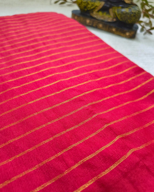Khadi Cotton Handloom Saree with Zari Stripes - Red