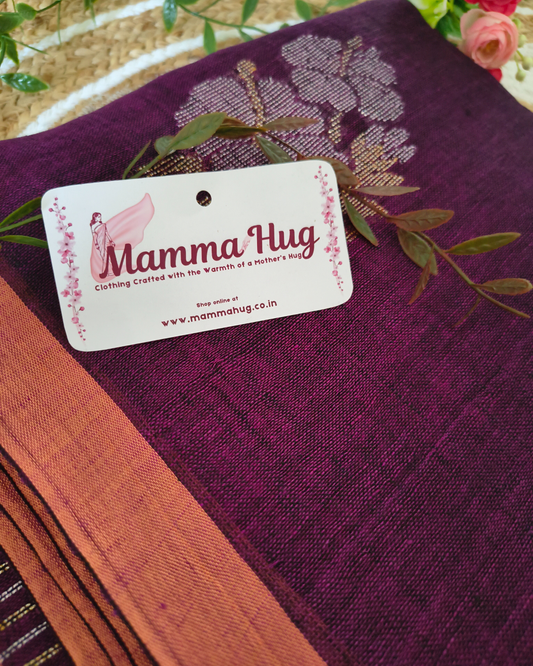 Premium Linen By Linen Handloom Saree - Dark Purple