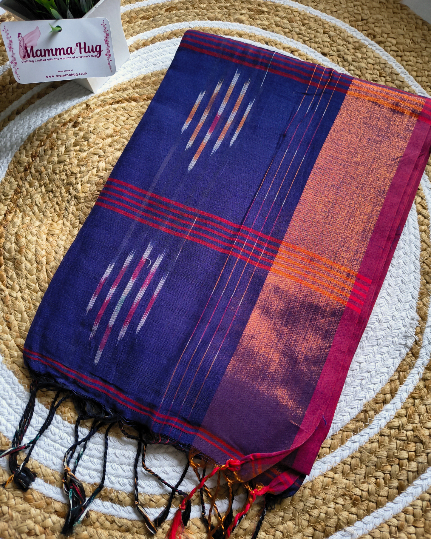 Pure Cotton Handloom Saree with Ikkat Design -Dark Purple