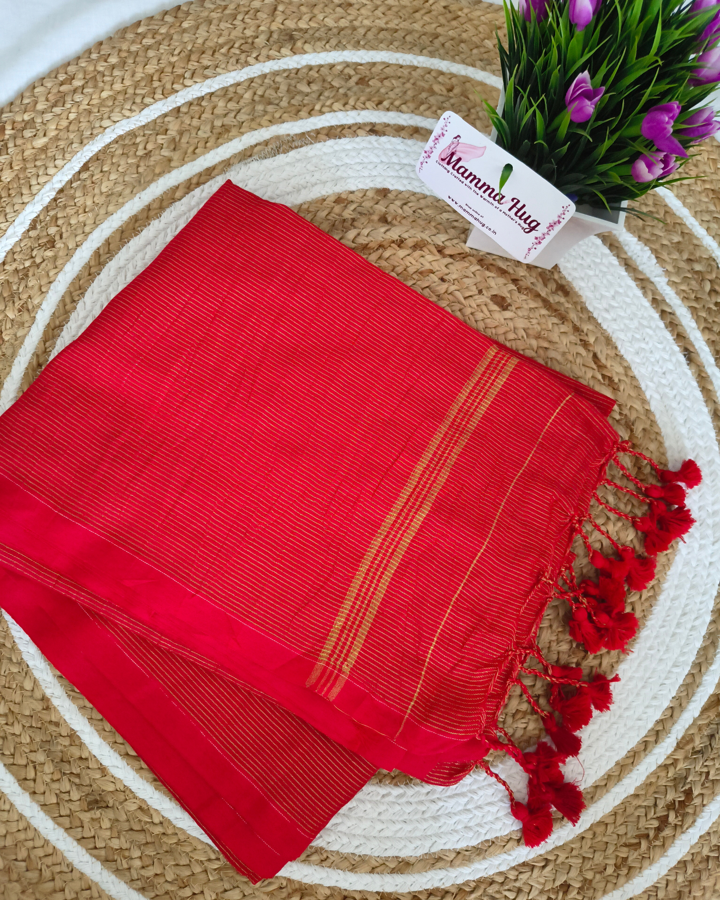 Khadi Cotton Handloom Saree Zari Woven - Red