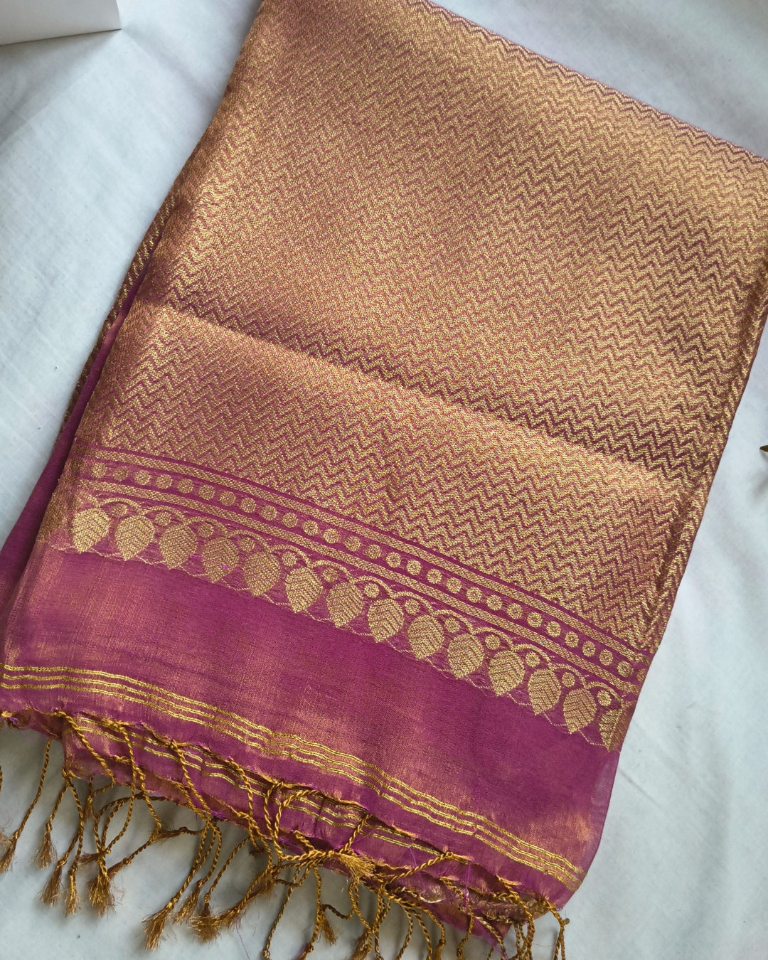 Soft Linen Tissue Saree with Hand Woven Buttas - Onion Pink MammaHug