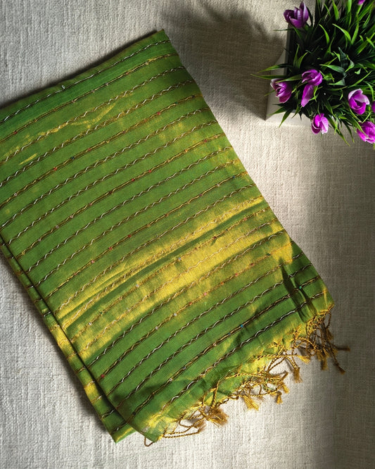 Soft Linen Tissue Saree with Sequins- Green MammaHug