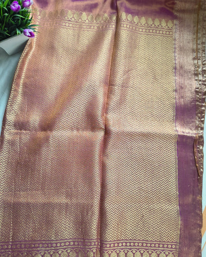 Soft Linen Tissue Saree with Hand Woven Buttas - Onion Pink MammaHug