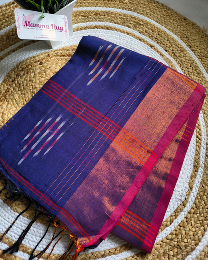 Pure Cotton Handloom Saree with Ikkat Design -Dark Purple