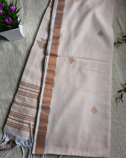Pure Cottom Handloom Saree with Copper Zari weaving - Off White