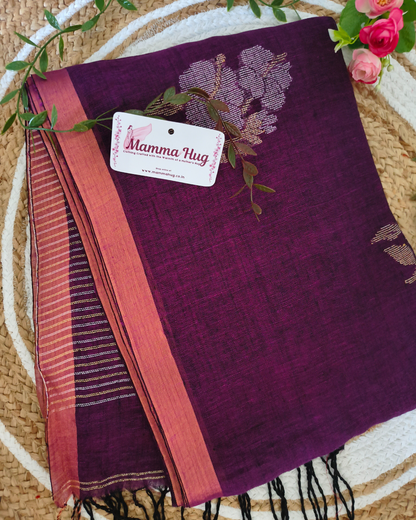 Premium Linen By Linen Handloom Saree - Dark Purple