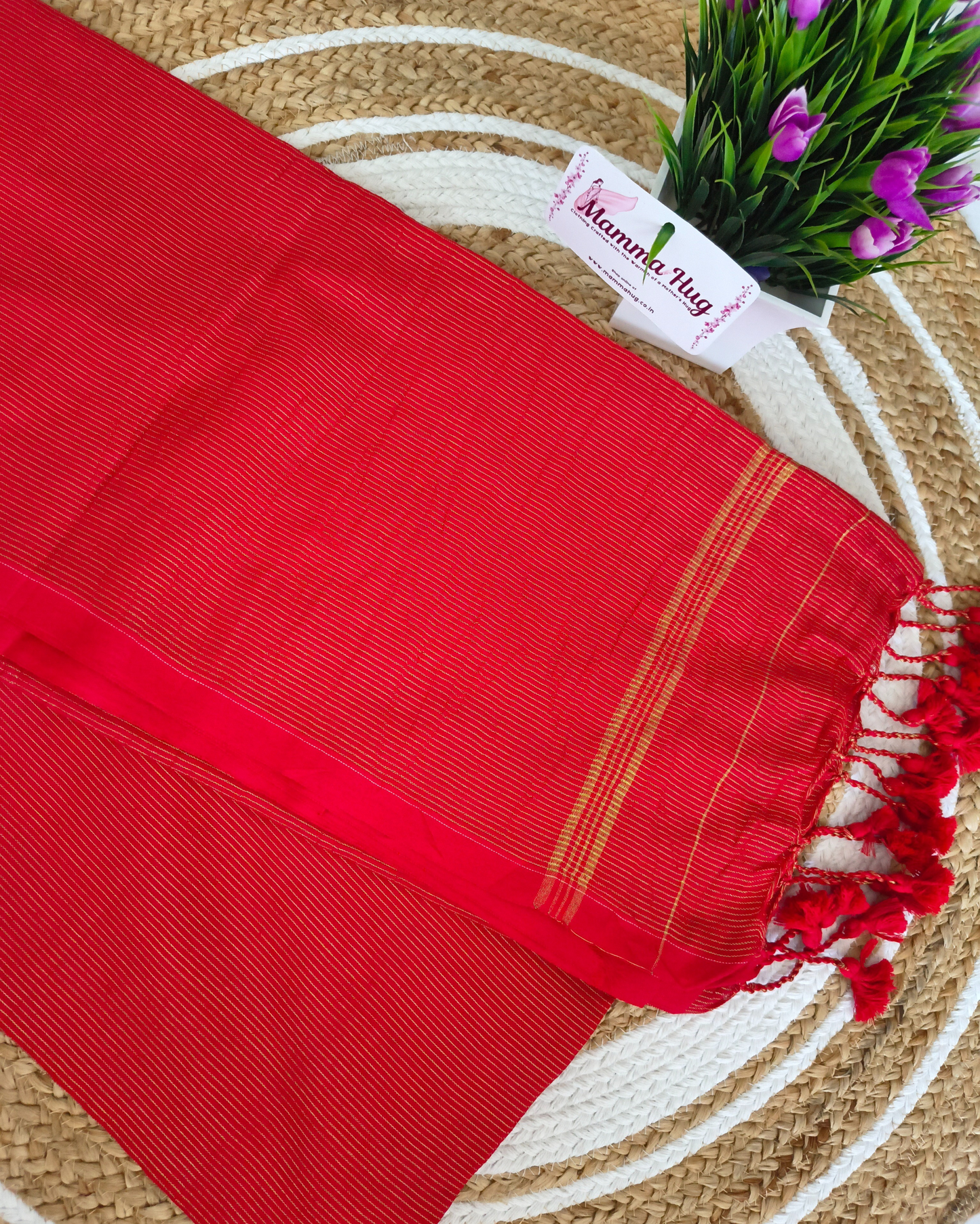 Khadi Cotton Handloom Saree Zari Woven - Red