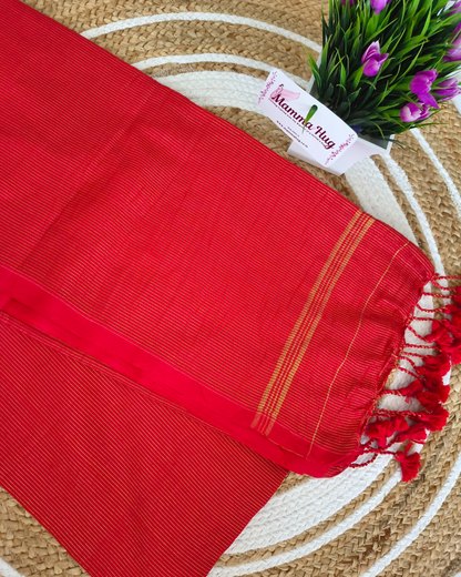 Khadi Cotton Handloom Saree Zari Woven - Red