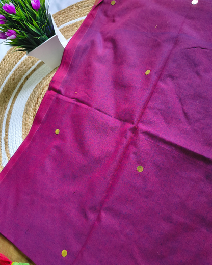 Khadi Cotton Handloom Saree with Mirror design - Green & Magenta