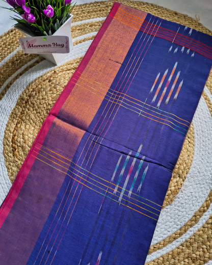 Pure Cotton Handloom Saree with Ikkat Design -Dark Purple